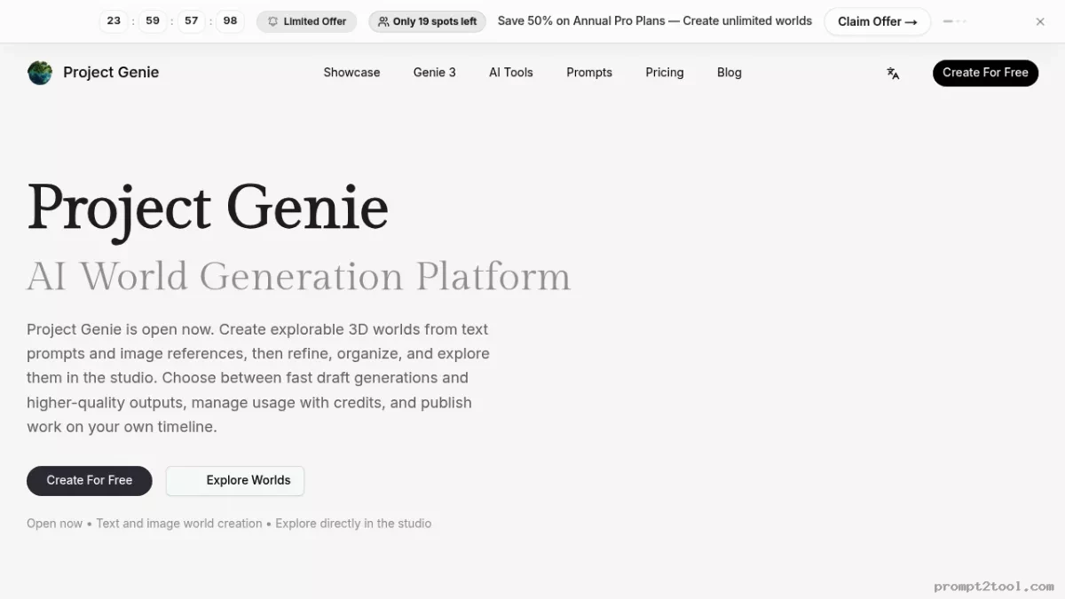 Project Genie - prompt2tool screenshot