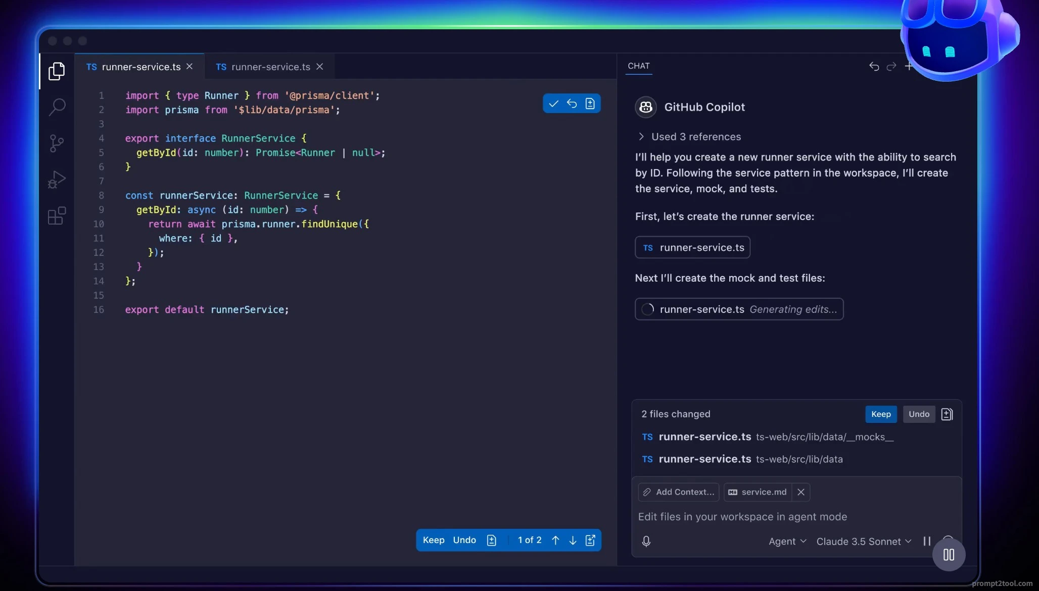 GitHub Copilot - prompt2tool screenshot 1 of 2
