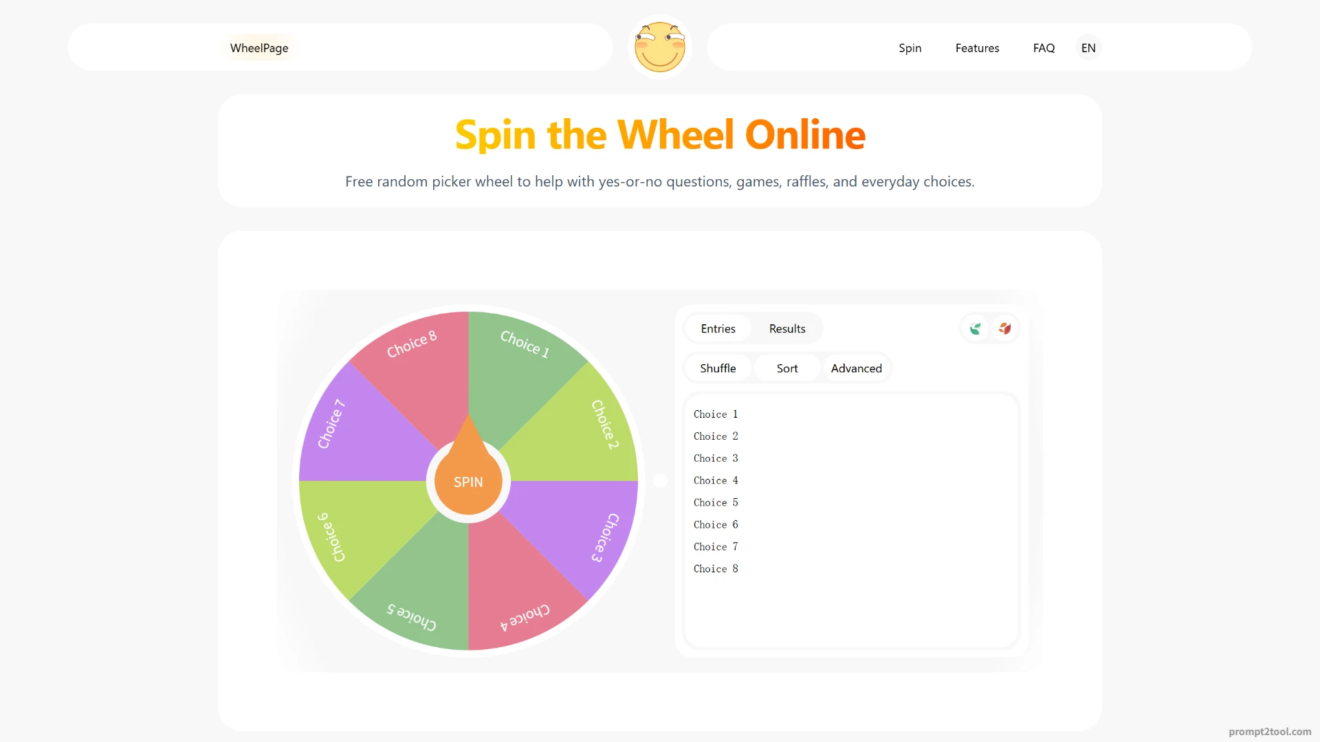 WheelPage - prompt2tool screenshot